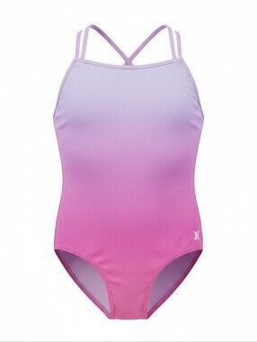 Hurley Big Girls' One Piece Swimwear China Rose Ombre UPF 50+ Sz 10 NWT
